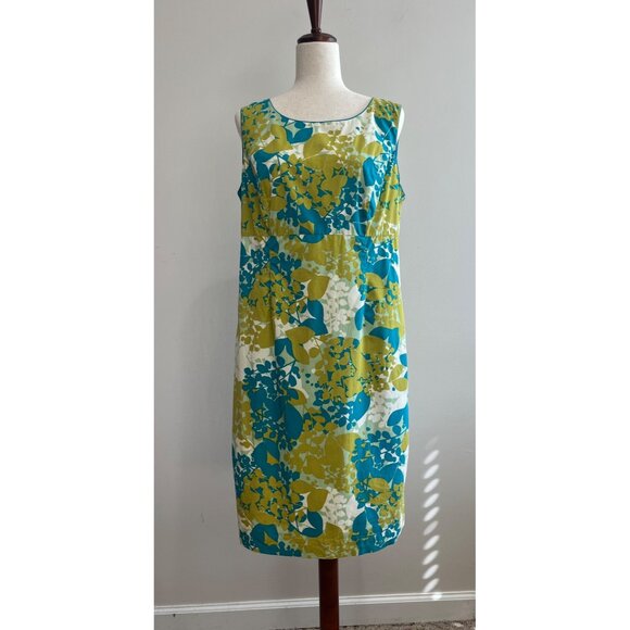 Y2K Chadwicks Shift Dress Womens 14 Green Floral Sleeveless Lined - Picture 1 of 7